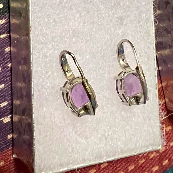 Amethyst, Diamond and Silver Dangle Earrings - Picture 2 of 2